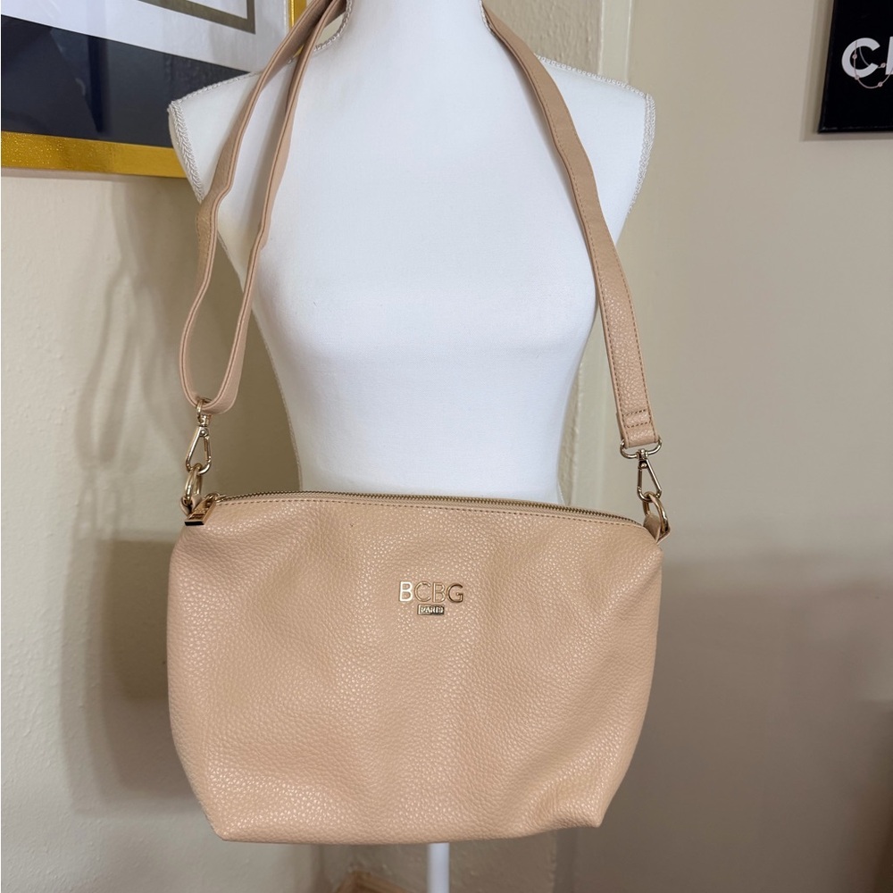 BCBG Paris Nude Pebbled Leather‎ Crossbody with Gold Hardware